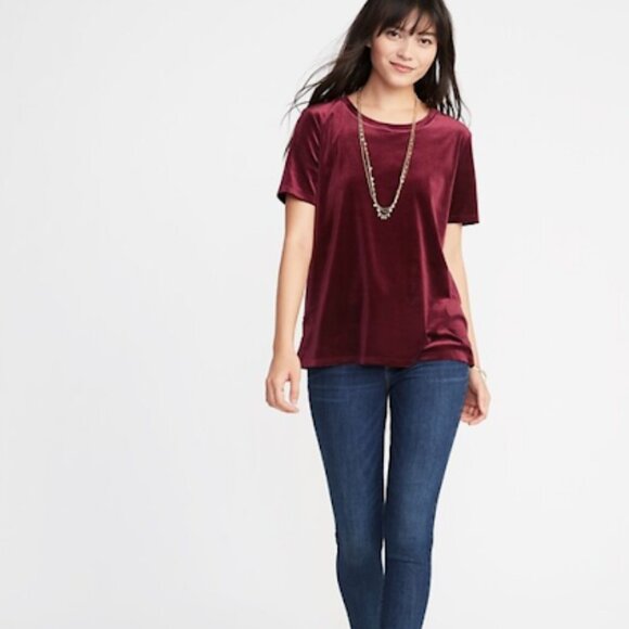 Old Navy Relaxed Red Wine Velvet Top, Size XLG - Picture 2 of 9